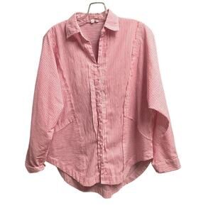 Gee Gee Pink Striped Shirt Button Down Lightweight Raw Hem Size Small